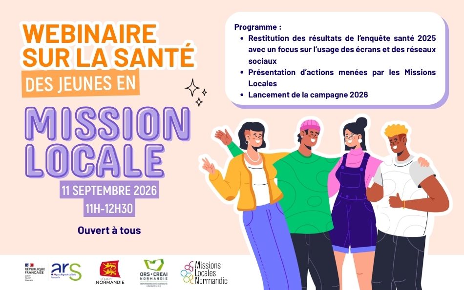 Affiche du webinaire « Santé des jeunes en Mission Locale » présentant les résultats de l’enquête santé 2025, le 11 septembre 2026 de 11h à 12h30.